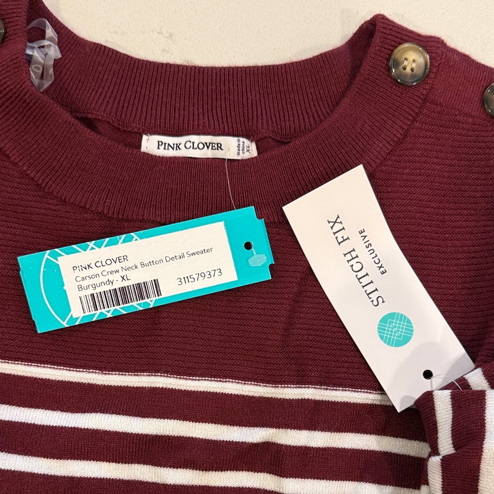 Pink Clover Burgundy and White Sweater - Picture 2 of 4